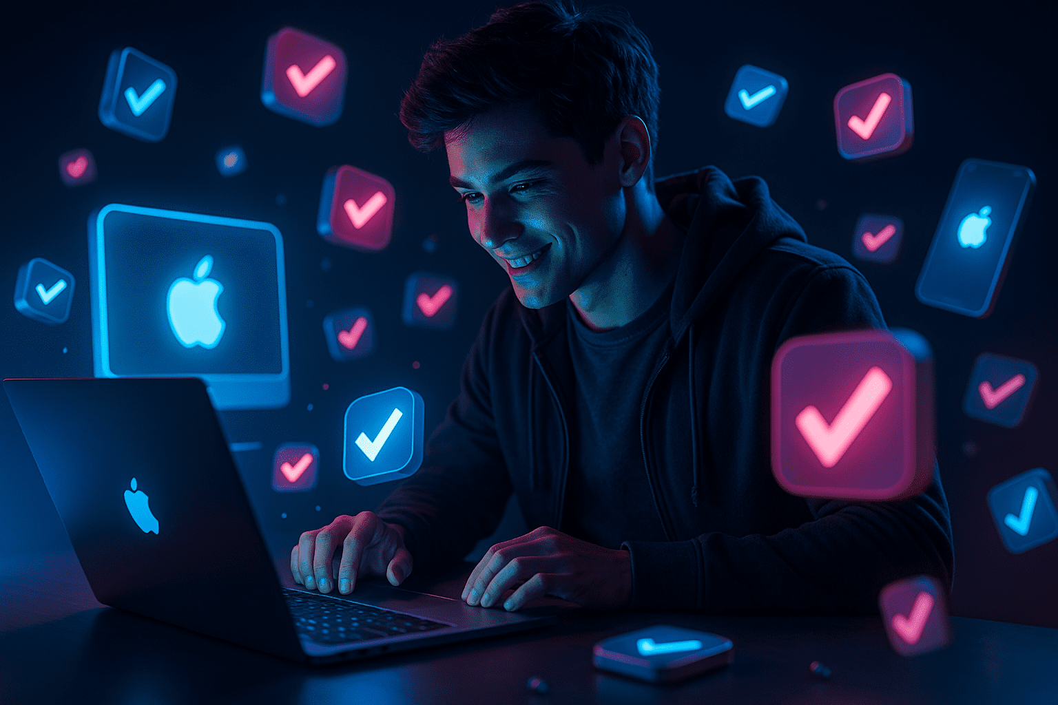 Criador usando o checklist no notebook